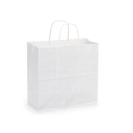 Pack Of 250, Solid Joey White Kraft Paper Bags 10 X 5 X 10" w/Edge Tops & Sturdy Paper Twisted Handles