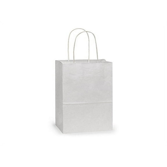 Pack Of 250, Solid Rose White Kraft Paper Bags 5.25 X 3.5 X 8.25" w/Edge Tops & Sturdy Paper Twisted Handles
