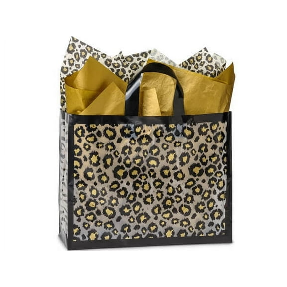 Pack Of 250, Vogue Leopard Safari Plastic Bags 3 Mil Shopping Bags 16 X 6 X 12" For Gift Packaging