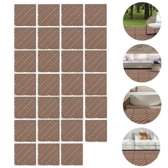 Pack Of 27 Square Interlocking Deck Tiles Plastic 30*30*2cm Easy To Install Floor Mount,Coffee Color
