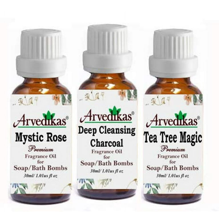 Pack Of 3 Arvedikas Premium Fragrance Oil For Soap Making, Herbal Soaps, Transparent Soap, Bath Bombs Or Cold Process Soap-30 Ml Each (Mystic Rose, Deep Cleansing Charcoal