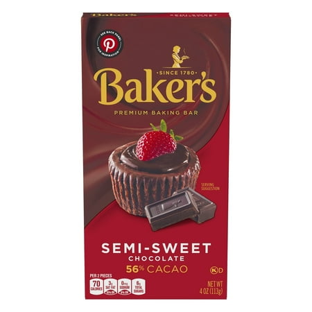 Pack Of 3 Baker's Semi-Sweet 56% Cacao Baking Chocolate Bar, 4 oz (Package May Vary)