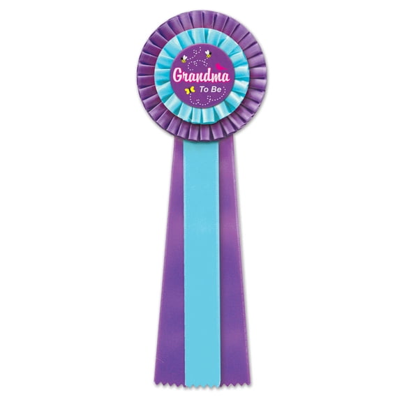 Pack Of 3 Blue And Purple "Grandma To Be" New Baby Deluxe Rosette Ribbons 13.5"