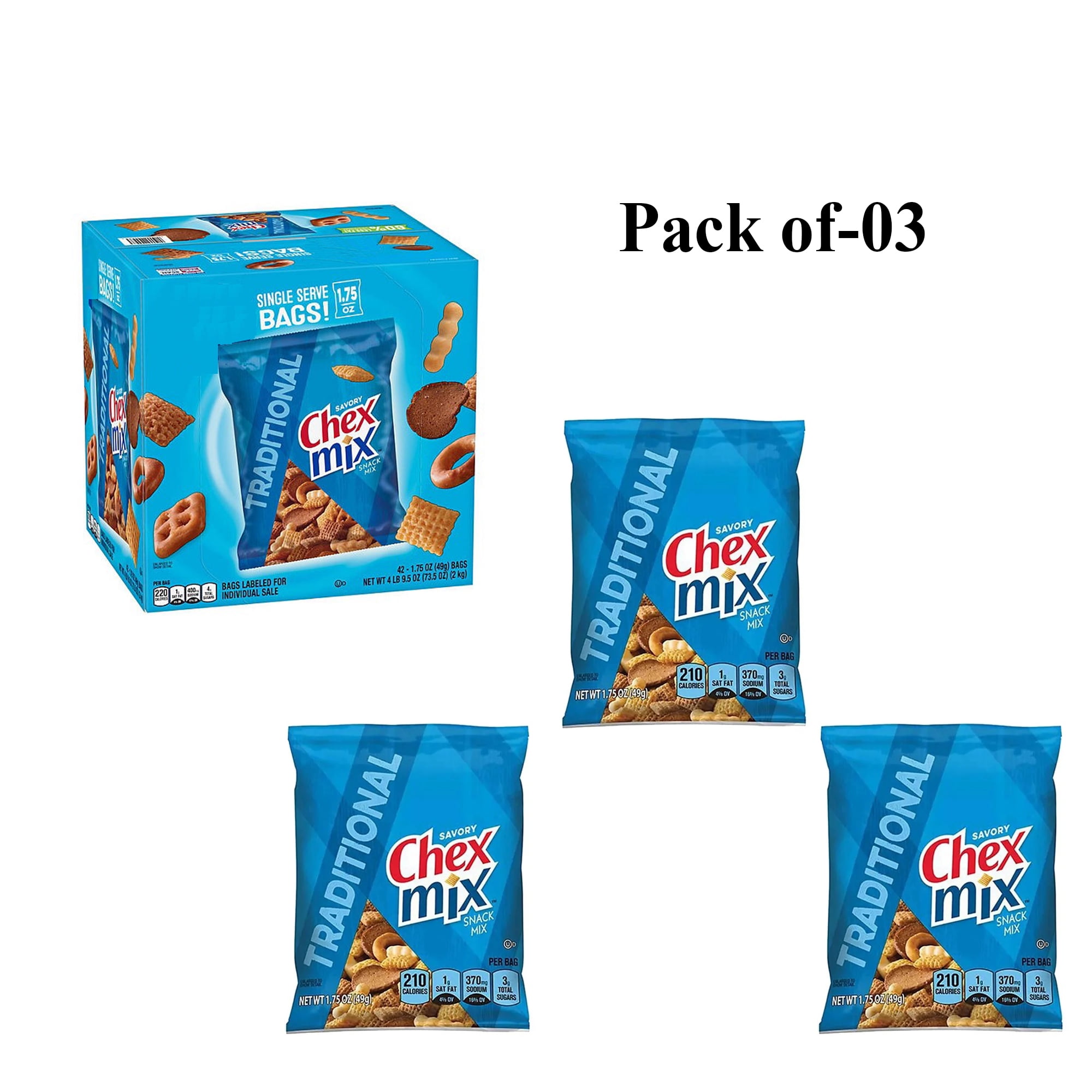 Pack Of 3 Chex Mix Traditional Savory Snack Mix | 1.75 Oz Per Pack ...