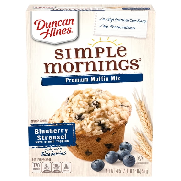 Pack Of 3 Duncan Hines Simple Mornings Blueberry Streusel Premium Muffin Mix, 20.5 oz (Package May Vary)