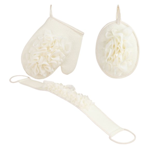 Pack Of 3 Gentle Exfoliation Bath Scrubber Set With Back Scrubber Loofah Sponge For Sensitive Skin Bath Accessories
