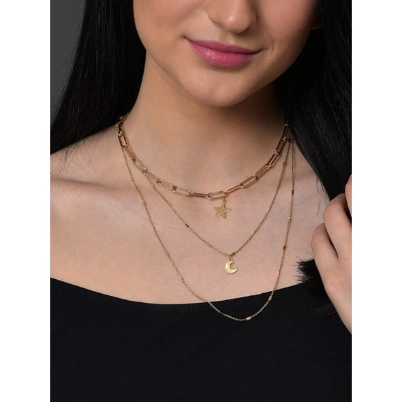 Pack Of 3 Gold Plated Star Shaped Necklace