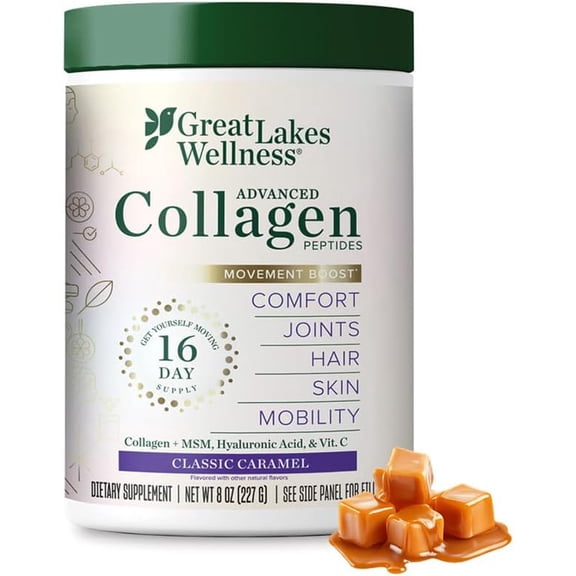 (Pack Of 3) Great Lakes Wellness Collagen Advanced Peptides Joint Prebiotic Classic Caramel -  8 Oz