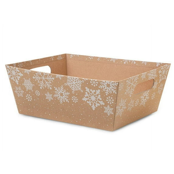 Pack Of 3, Kraft Snowflakes X-Large Wide Base Market Tray 8 X 10" X 4.5" For Gourmet Gift Baskets, Food Baskets