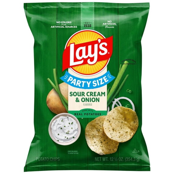 Pack Of 3 Lay's Sour Cream Onion Potato Chips Party Size, 12.5 oz (Package May Vary)