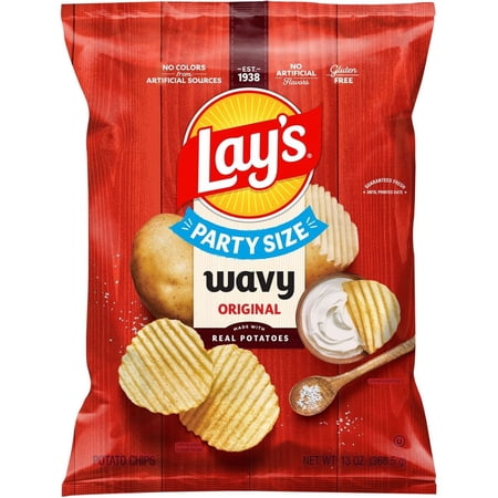 Pack Of 3 Lay's Wavy Potato Chips Party Size, 13 oz (Package May Vary)