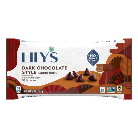 Pack Of 3 Lily's No Sugar Added Dark Chocolate-Style Baking Chips, 9 oz (Package May Vary)