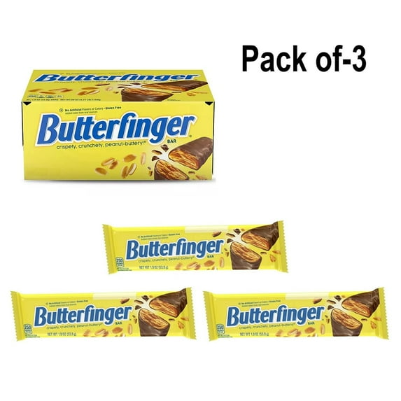 Pack Of 3 Pcs Butterfinger Crispety Crunchety Peanut Buttery Candy Bars | 1.92 Oz Per Bar | Crown Craze