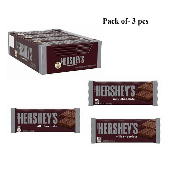 Pack Of 3 Pcs HERSHEY'S Milk Chocolate Candy Bars | 1.55 Oz Per Bar | Crown Craze
