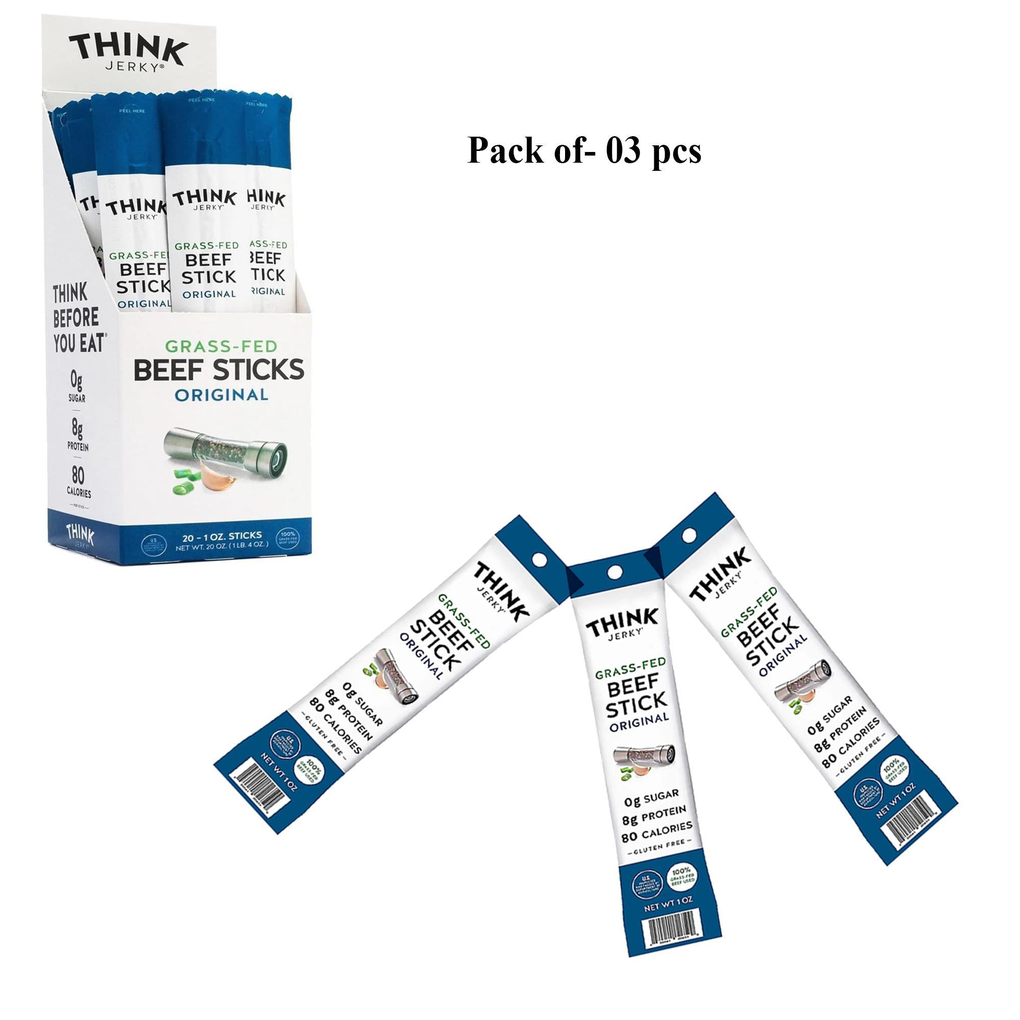 Pack Of 3 Pcs Think Jerky Original GrassFed Beef Sticks, Gluten Free