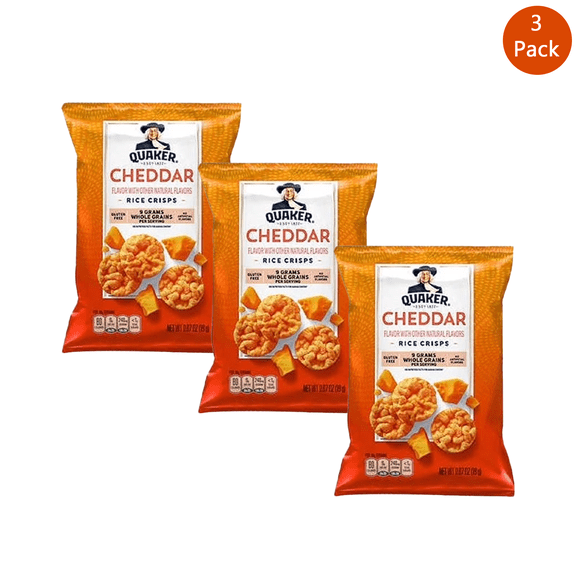Pack Of 3 Quaker Rice Crisps Gluten Free Cheddar Cheese And Flavor | 0.67 Oz Per Pack | GOLDENROW