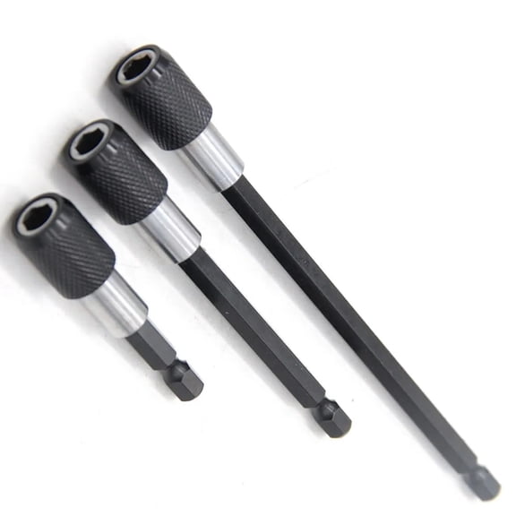 Pack Of 3 Quickly Release SelfLocking Drill Bit Holder Extension Rod Steel Construction For Efficient Home Workshop Use
