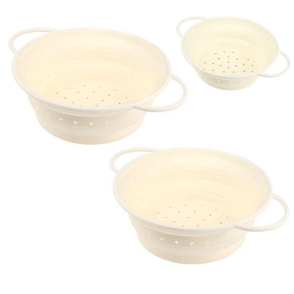 Pack Of 3 Silicone Strainers Easy Clean Dishwasher Safe With Loop Foldable Design Saves Space