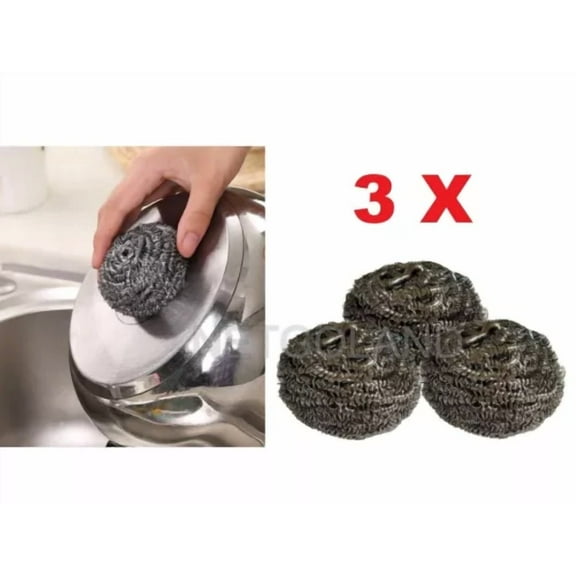 Pack Of 3 Stainless Steel Kitchen Cleaning Sponges Scouring Pads Steel Wool Ngl3