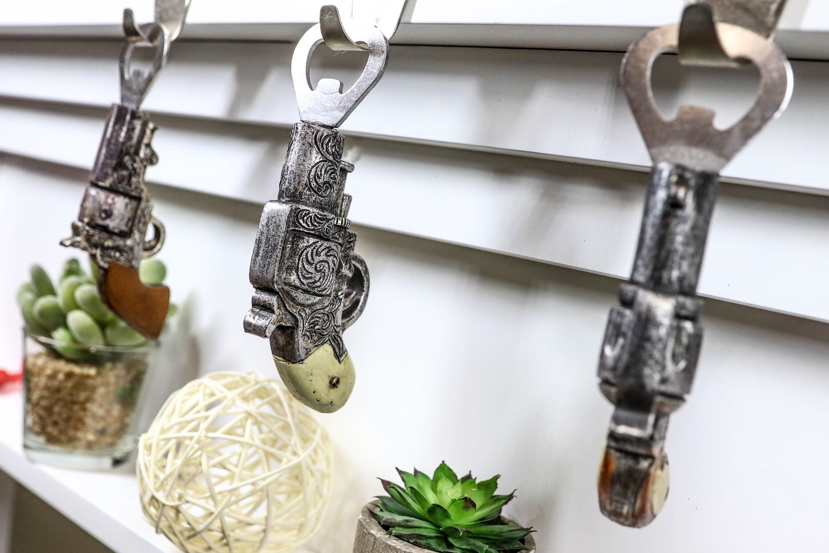 Pack Of 3 Western Cowboy Six Shooter Revolver Beer Bottle Openers