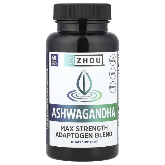 (Pack Of 3) Zhou Nutrition Ashwagandha Max Strength 60 Vegetarian Capsules