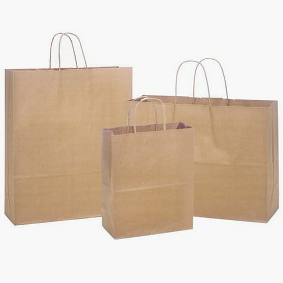 Pack Of 300, Assortment Natural Brown Kraft Paper Bag W/ Edge Tops & Sturdy Paper Twisted Handles 150 Cub, 100 Vogue & 50 Queen