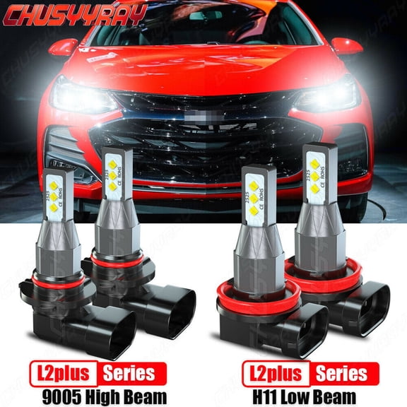 Pack Of 4 9005+H11 Plug And Play Combo LED Headlight Bulbs Conversion Kit High Low Beam 6000K Syjiip Customized Led Chips Cool White Waterproof Ip67