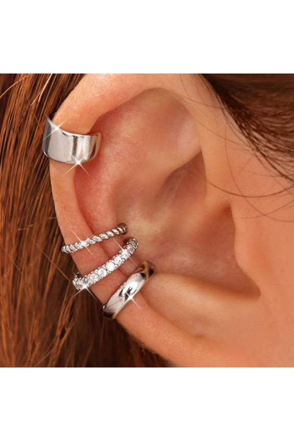 Pack Of 4 Adjustable Clip On Cartilage Earrings For Women 14K Gold Plated Hypoallergenically Ear Cuff Jewelry Set