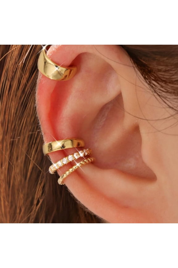 Pack Of 4 Adjustable Clip On Cartilage Earrings For Women 14K Gold Plated Hypoallergenically Ear Cuff Jewelry Set