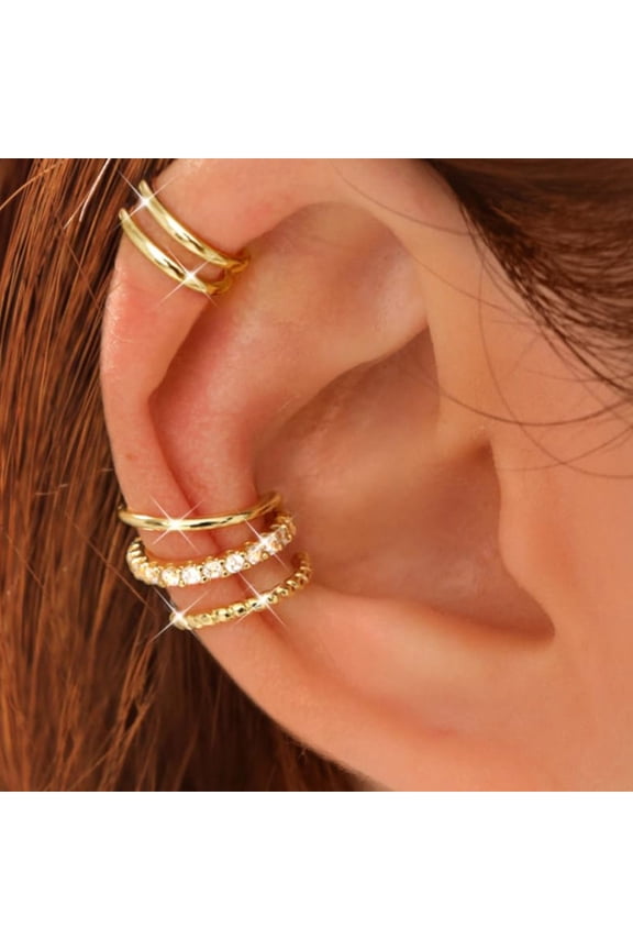 Pack Of 4 Adjustable Clip On Cartilage Earrings For Women 14K Gold Plated Hypoallergenically Ear Cuff Jewelry Set