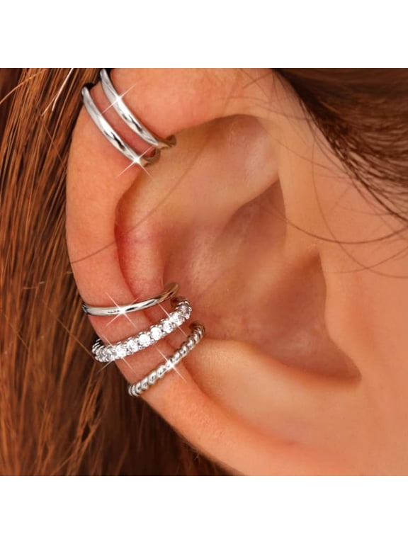 Pack Of 4 Adjustable Clip On Cartilage Earrings For Women 14K Gold Plated Hypoallergenically Ear Cuff Jewelry Set