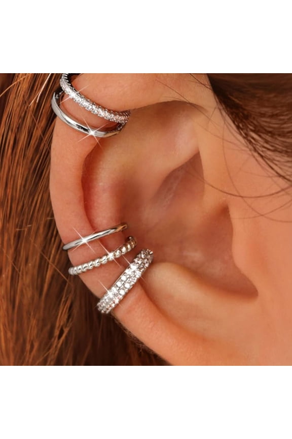 Pack Of 4 Adjustable Clip On Cartilage Earrings For Women 14K Gold Plated Hypoallergenically Ear Cuff Jewelry Set