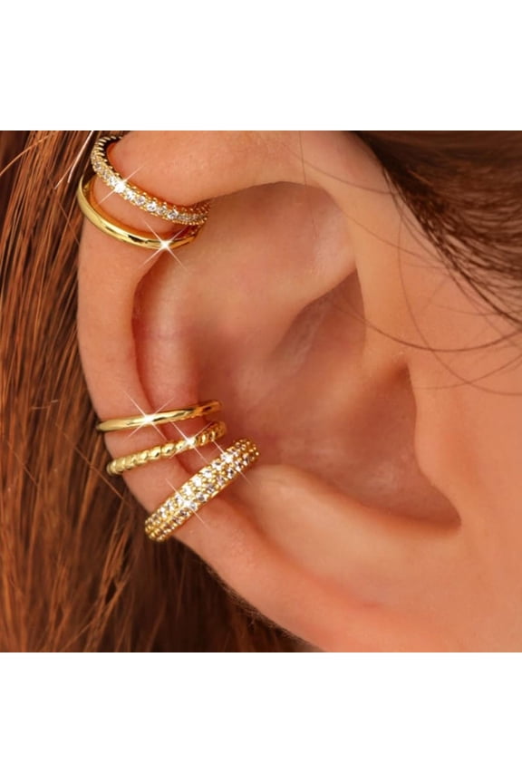 Pack Of 4 Adjustable Clip On Cartilage Earrings For Women 14K Gold Plated Hypoallergenically Ear Cuff Jewelry Set