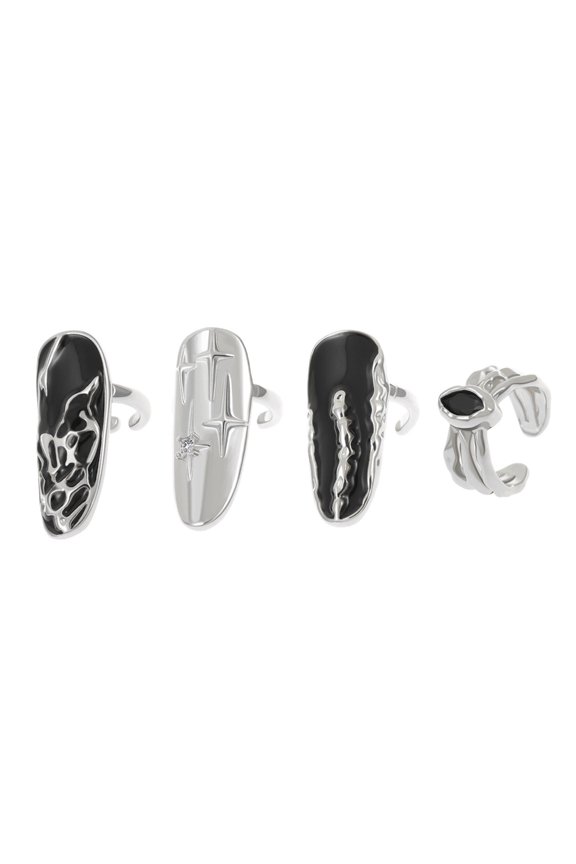 Pack Of 4 Adjustable Opening Fingernail Rings Finger Rings for Everyday Wear
