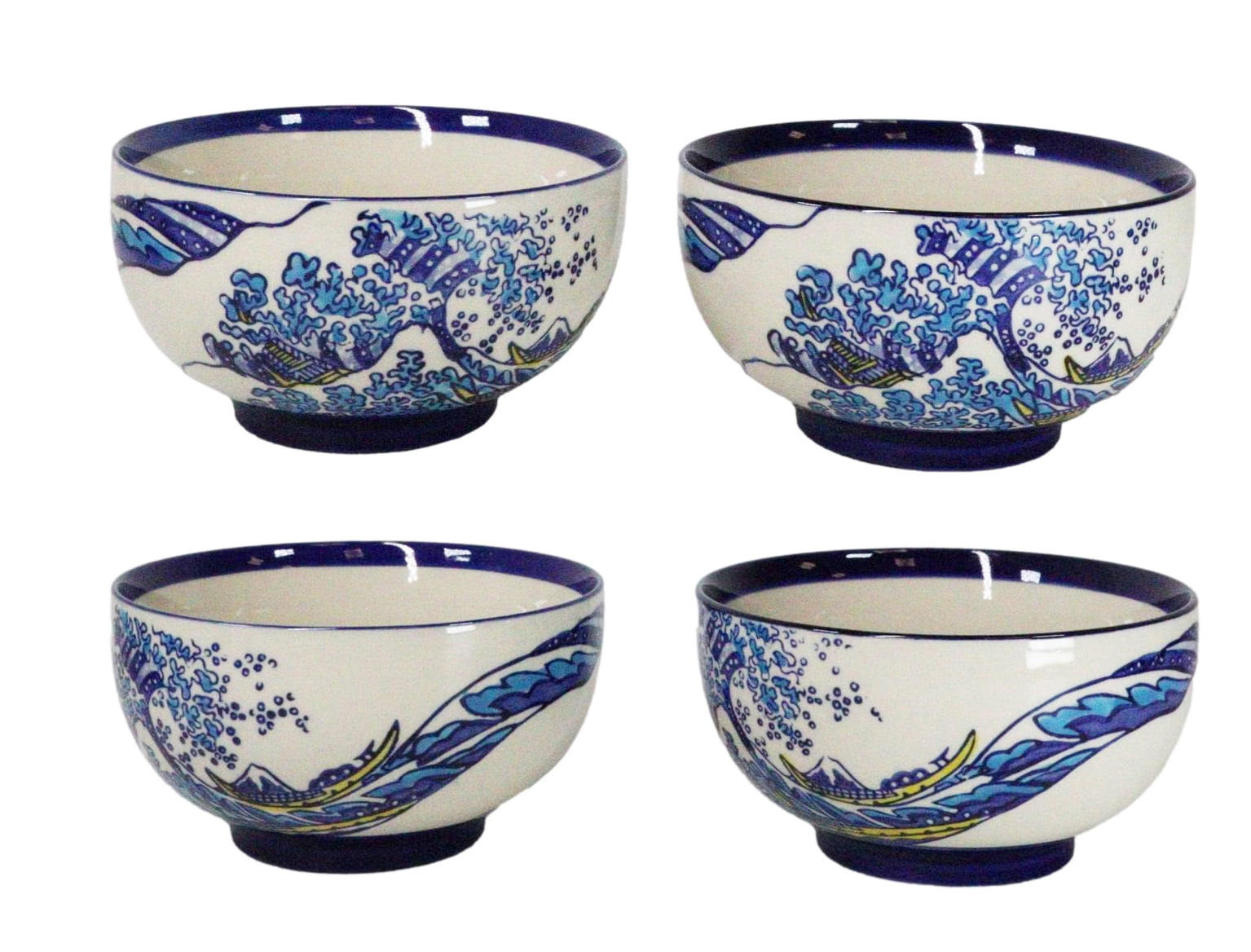 Pack Of 4 Blue Japanese Hokusai Great Wave Ceramic Soup Rice Salad ...
