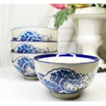 thumbnail image 1 of Pack Of 4 Blue Japanese Hokusai Great Wave Design Ceramic Thick Rice Bowls 4.5"D, 1 of 9