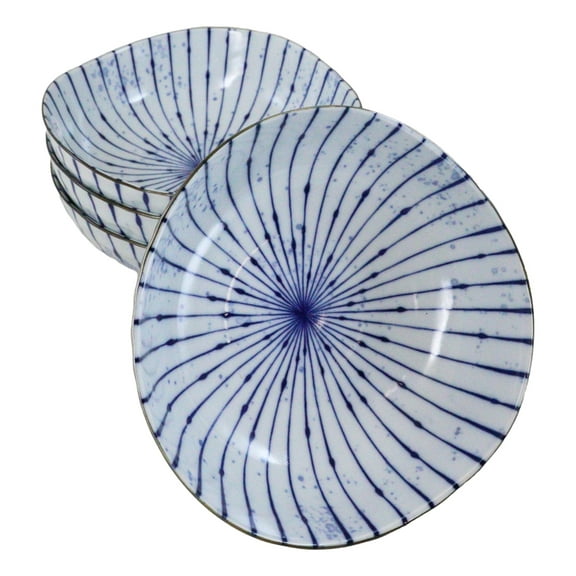 Pack Of 4 Fubuki Tokusa Made In Japan Round Flair Deep Plates Shallow Bowls 44oz