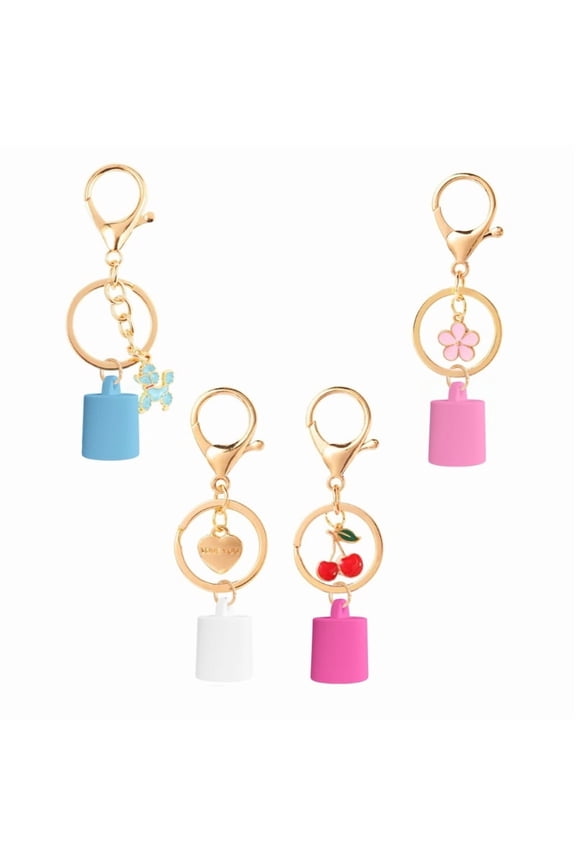 Pack Of 4 Glossy Lip Balm Keychains With Alloy Charms Universal Fit For Quick Installation Durable Silicone Holder