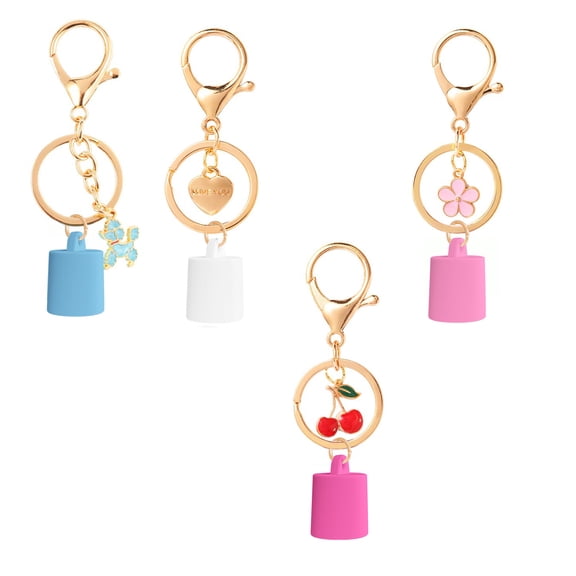 Pack Of 4 Glossy Lip Balm Keychains With Alloy Charms Universally Fit For Installation Durability Silicone Holder