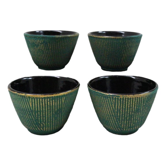 Pack Of 4 Green With Gold Hues Cast Iron Tetsubin Textured Tea Cups 3oz