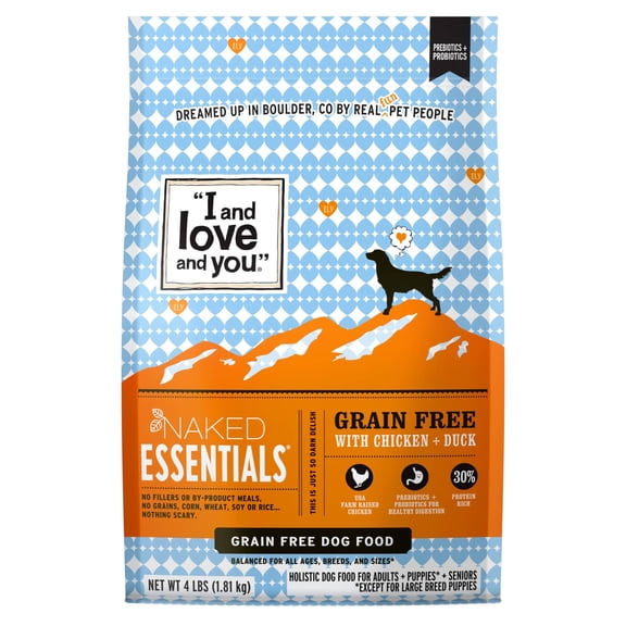 (Pack Of 4) I&LOVE&YOU Dog Food Naked Essentials Chicken Duck 4 Lb