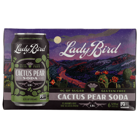 (Pack Of 4) Lady Bird Soda Co Soda Cactus Pear 6 Pack 72 Fo