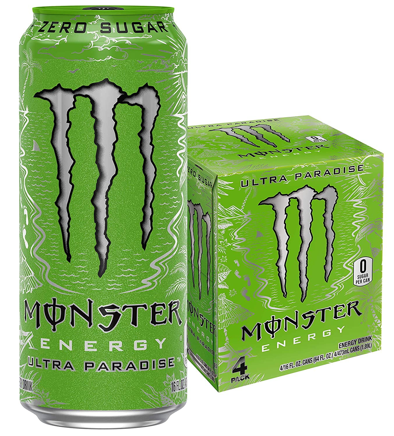 Pack Of 4) Monster Energy Drink, Ultra Paradise, 16 Fl Oz