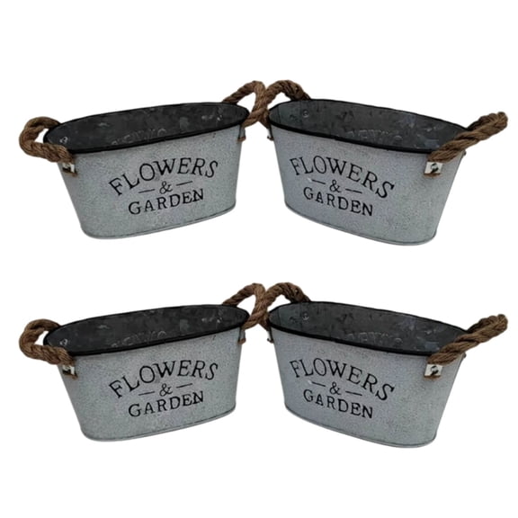 Pack Of 4 Oval Iron Planter for Home and Garden Use Decorative Flower Bucket