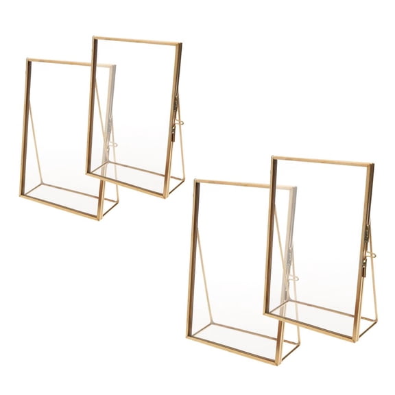 Pack Of 4, Photo Picture Frame, Floating Wall Or Table Desk Display For Pictures Art Illustrations Graphic Text, Metal, Gold