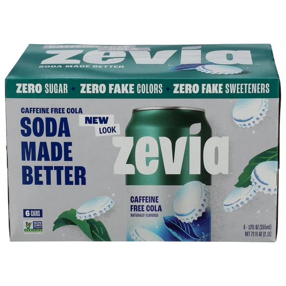 (Pack Of 4) Zevia Soda Caffeine Free Cola 72 Fl Oz, (6 Cans per Pack), 24 Cans Total