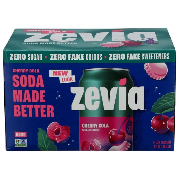 (Pack Of 4) Zevia Soda Cherry Cola 72 Fl Oz, (6 Cans per Pack), 24 Cans Total