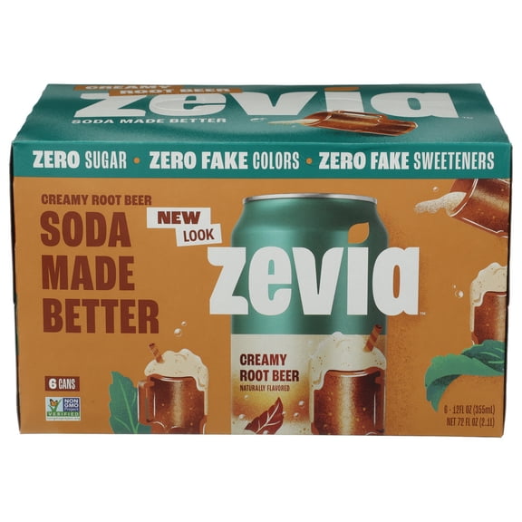 (Pack Of 4) Zevia Soda Creamy Rootbeer 72 Fl Oz, (6 Cans per Pack), 24 Cans Total