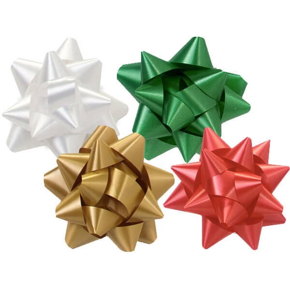 Pack Of 48, Assortment Solid Christmas Poly Star Gift Bows 2.5" x 12 Loops Made in USA