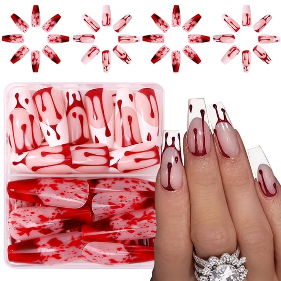 Pack Of 48 Halloween Selfs Adhesive Nails Stickers Blood Drip Design ABS Materials Nails Art For Parties Costume Event